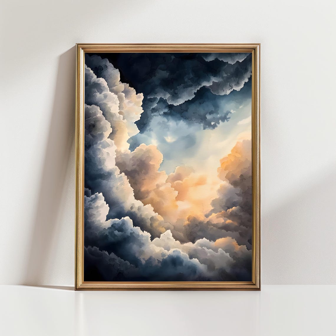 Burning Sunset Storm Clouds Dramatic Moody Sky Watercolor Art Print - Image 2