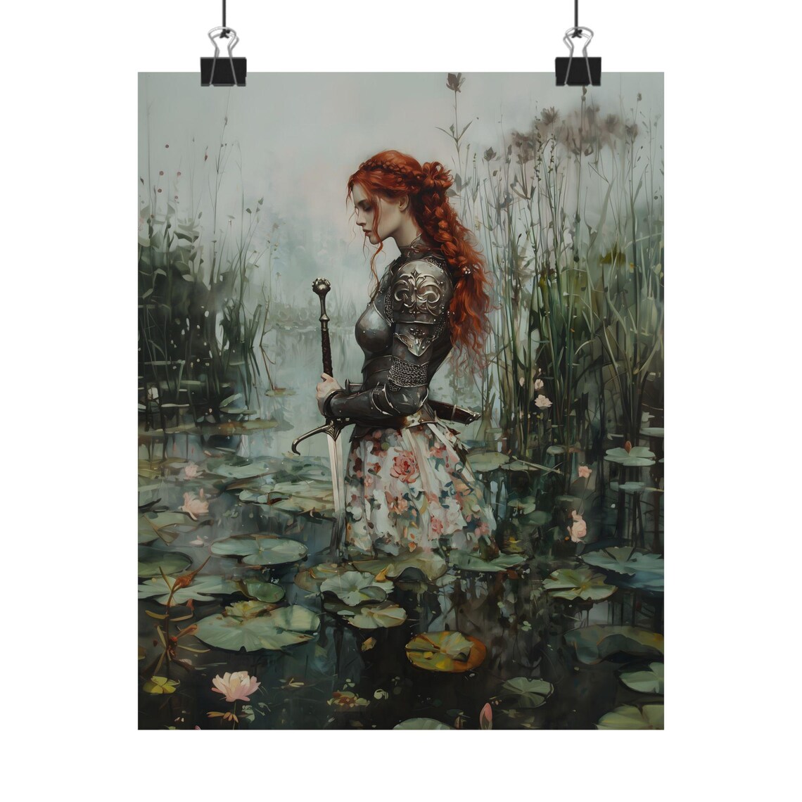 Victorian Woman With Sword Art Print, Lake Art - Image 2