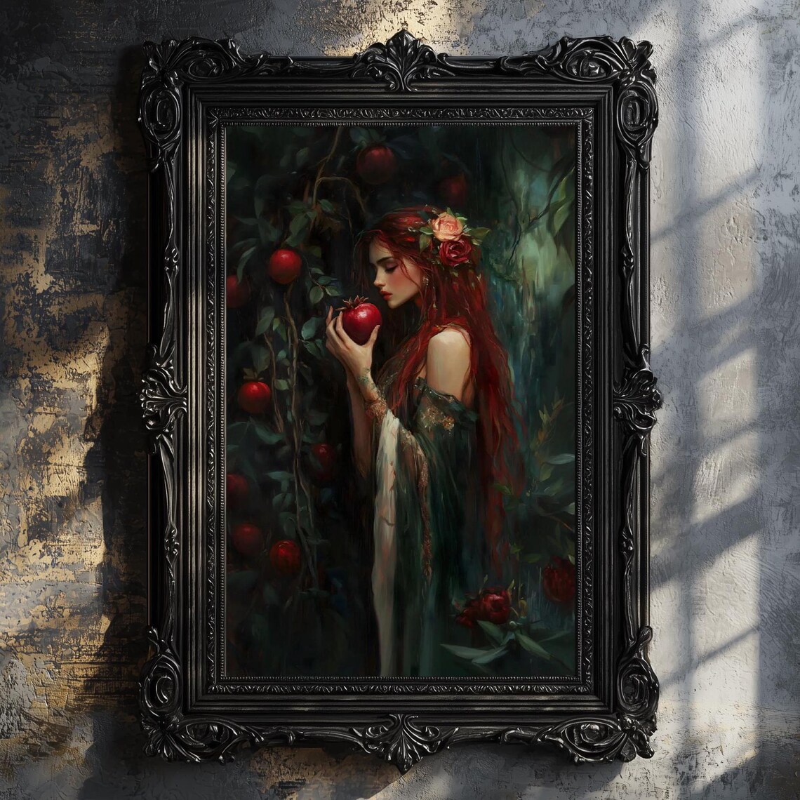 Persephone Pomegranate Red Hair Dark Garden Greek Goddess Art Print