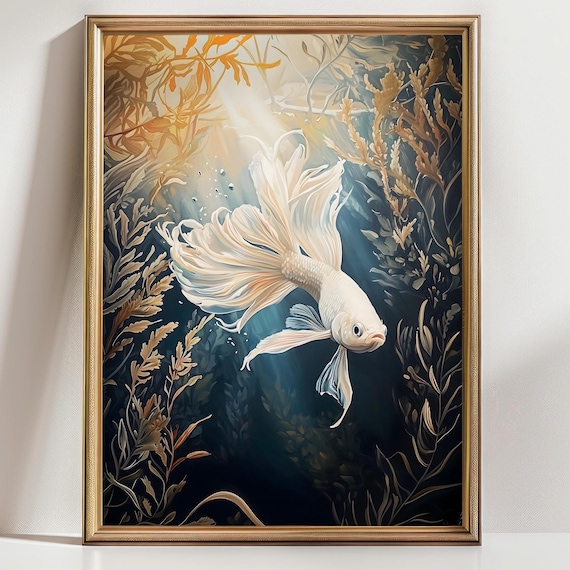 Aquarell White Betta Fisch Painting Betta Fish Watercolor Print Of Fish Aquarium Painting Betta Art Aquarium Gift For Betta Fisch Owner