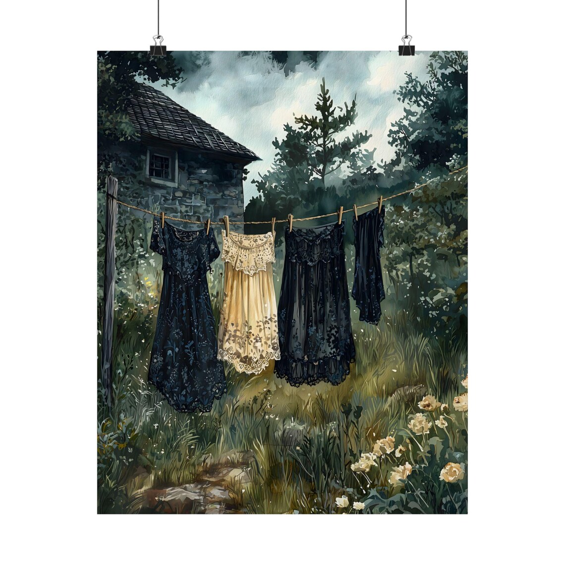 Laundry On A Line, Gothic Victorian Decor Art Print - Image 2