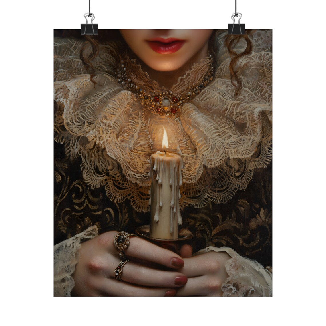 Victorian Woman Holding Candle Moody Lace Dark Elegant Gothic Wall Art Poster - Image 4