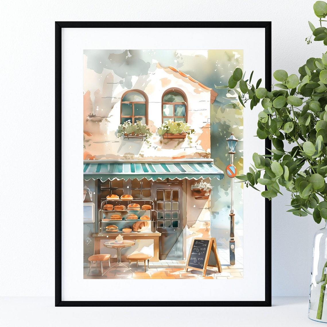 French Bakery Storefront Watercolor Parisian Street Corner Art Poster - Image 2