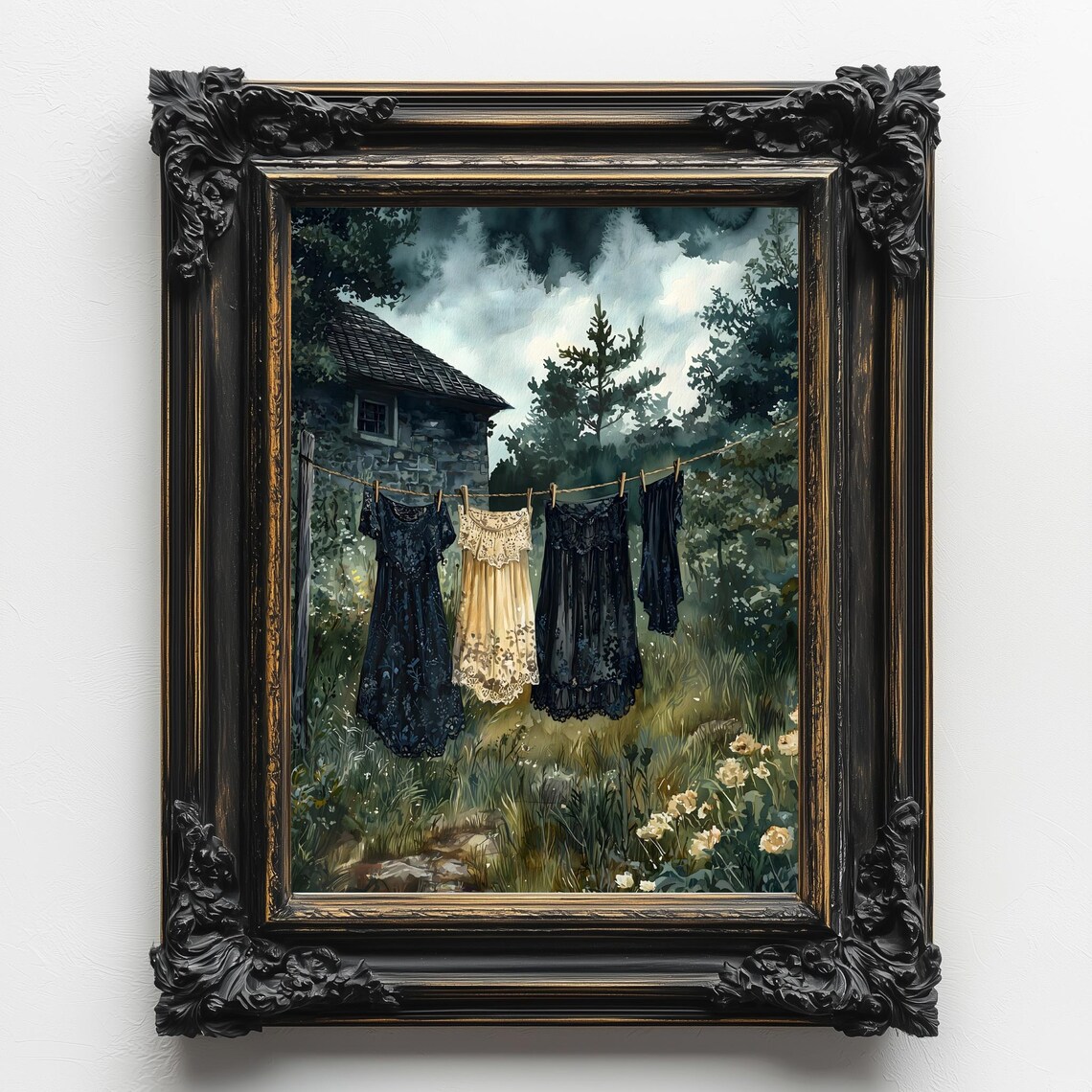 Laundry On A Line, Gothic Victorian Decor Art Print