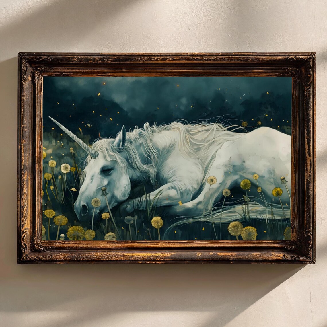 Sleeping Unicorn, Dark Academia Fantasy Art Print