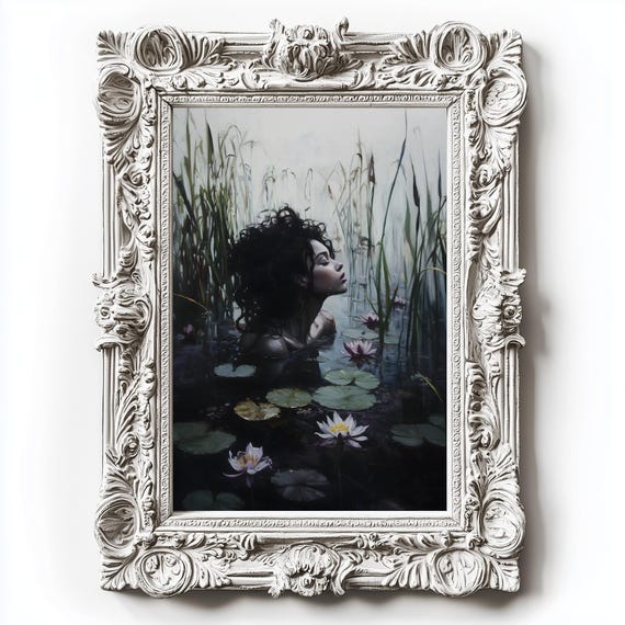 Black Ophelia Dark Academia Print The Lake Goth Moody Victorian Wall Art Dark Decor Aesthetic Black Girls Art Gothic Prints