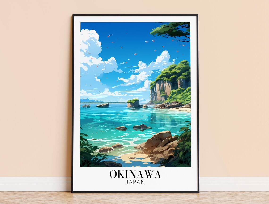 Okinawa Japan Tropical Blue Coast Anime Island Travel Poster
