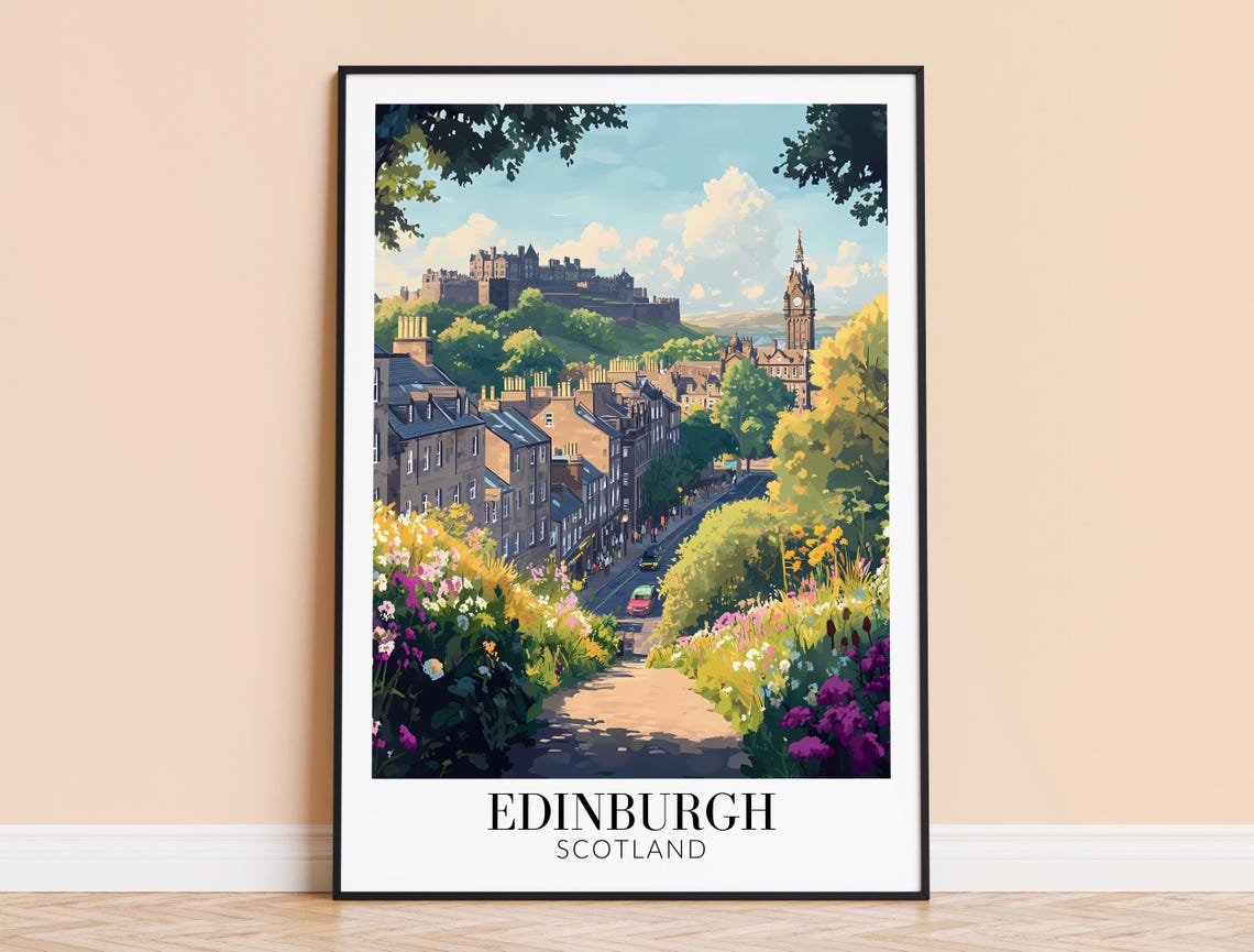 Edinburgh Castle Floral Garden Summer City Bloom View Poster