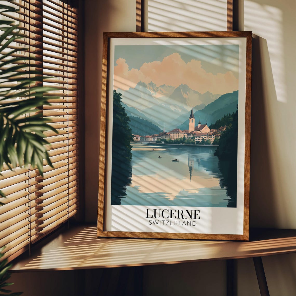 Lucerne Switzerland Lake Mountain Reflection Old Town Travel Poster - Image 4