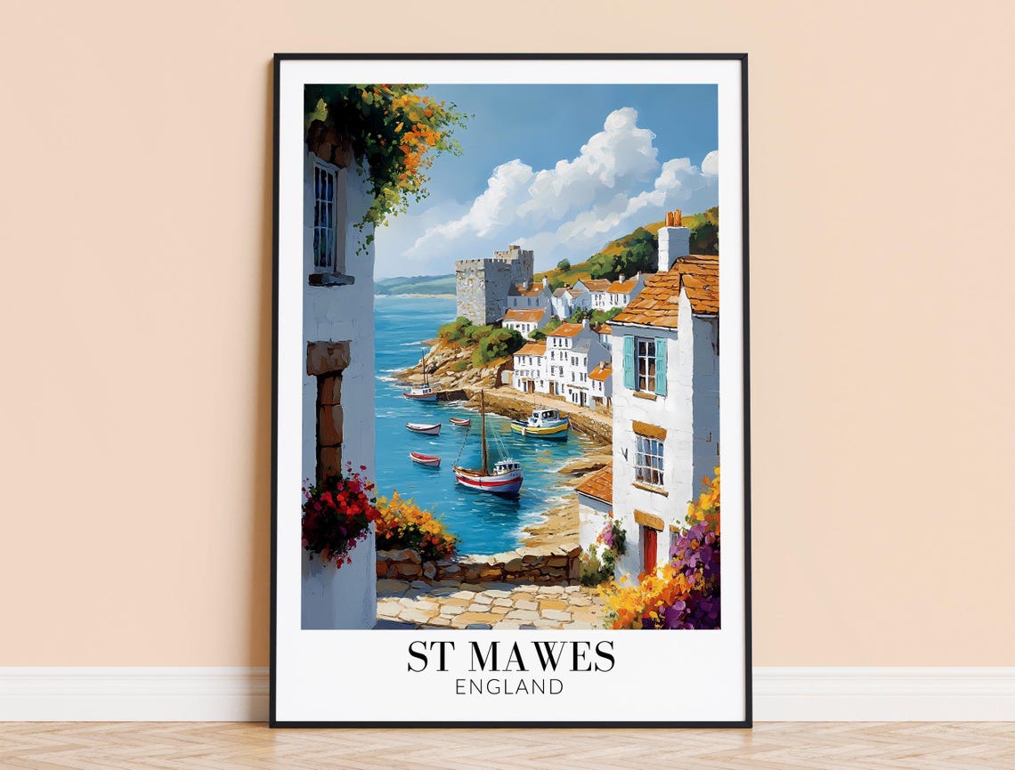 St Mawes England Fishing Boats Harbor Castle Seaside Travel Poster