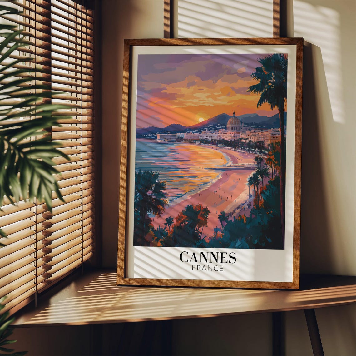 Cannes France Golden Sunset Beach Palm Silhouette Glow Poster - Image 3