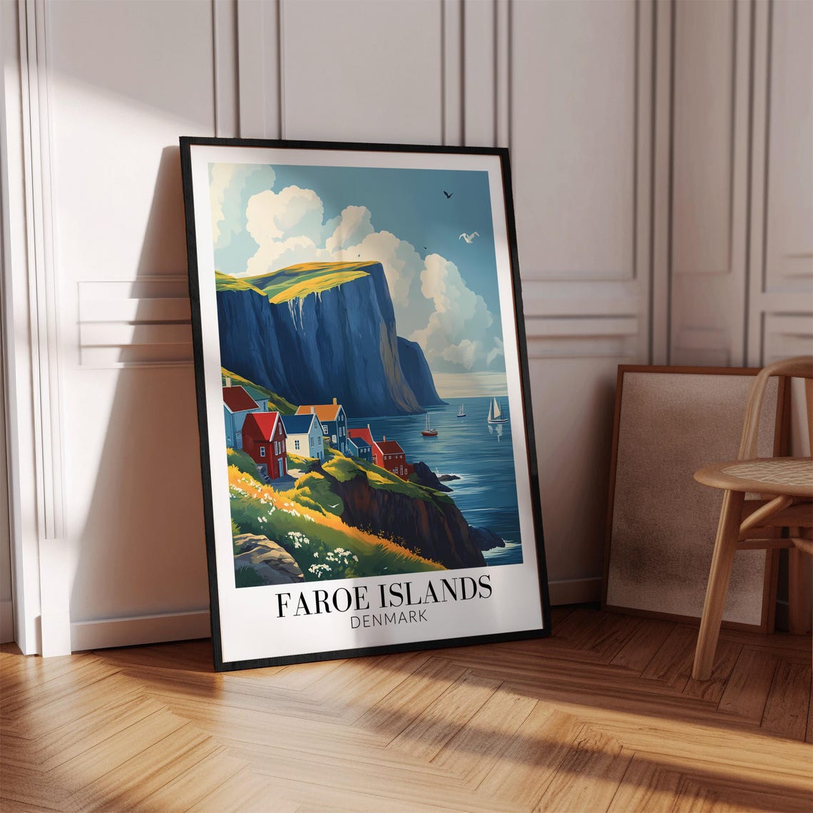 Faroe Islands Denmark Cliffside Village Coastal Scene Travel Poster - Image 3