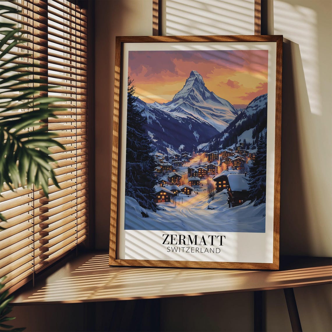 Zermatt Switzerland Matterhorn Alpenglow Village Travel Poster - Image 3