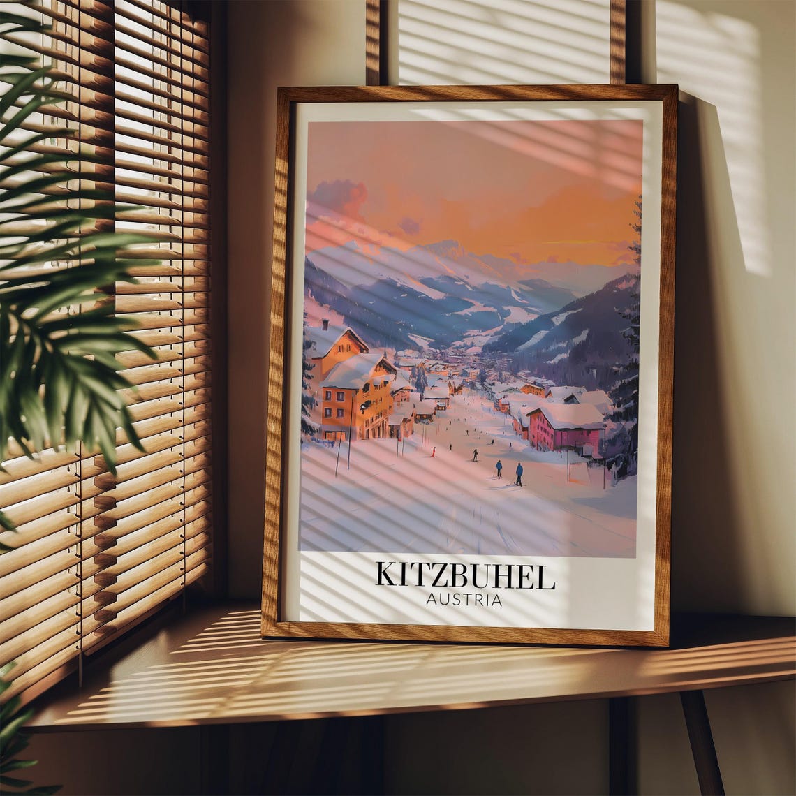 Kitzbuehel Austria Sunset Ski Slopes Above the Village Poster - Image 3