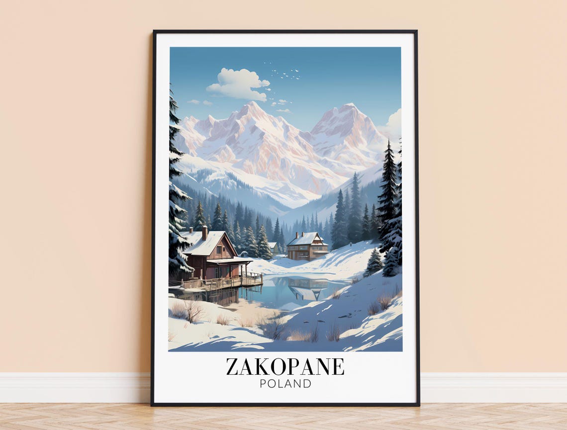 Zakopane Poland Tatra Mountains Snowy Cabins Winter Lake Poster