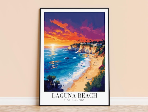 Laguna Beach California Coastal Sunset Cliffs Ocean Travel Poster