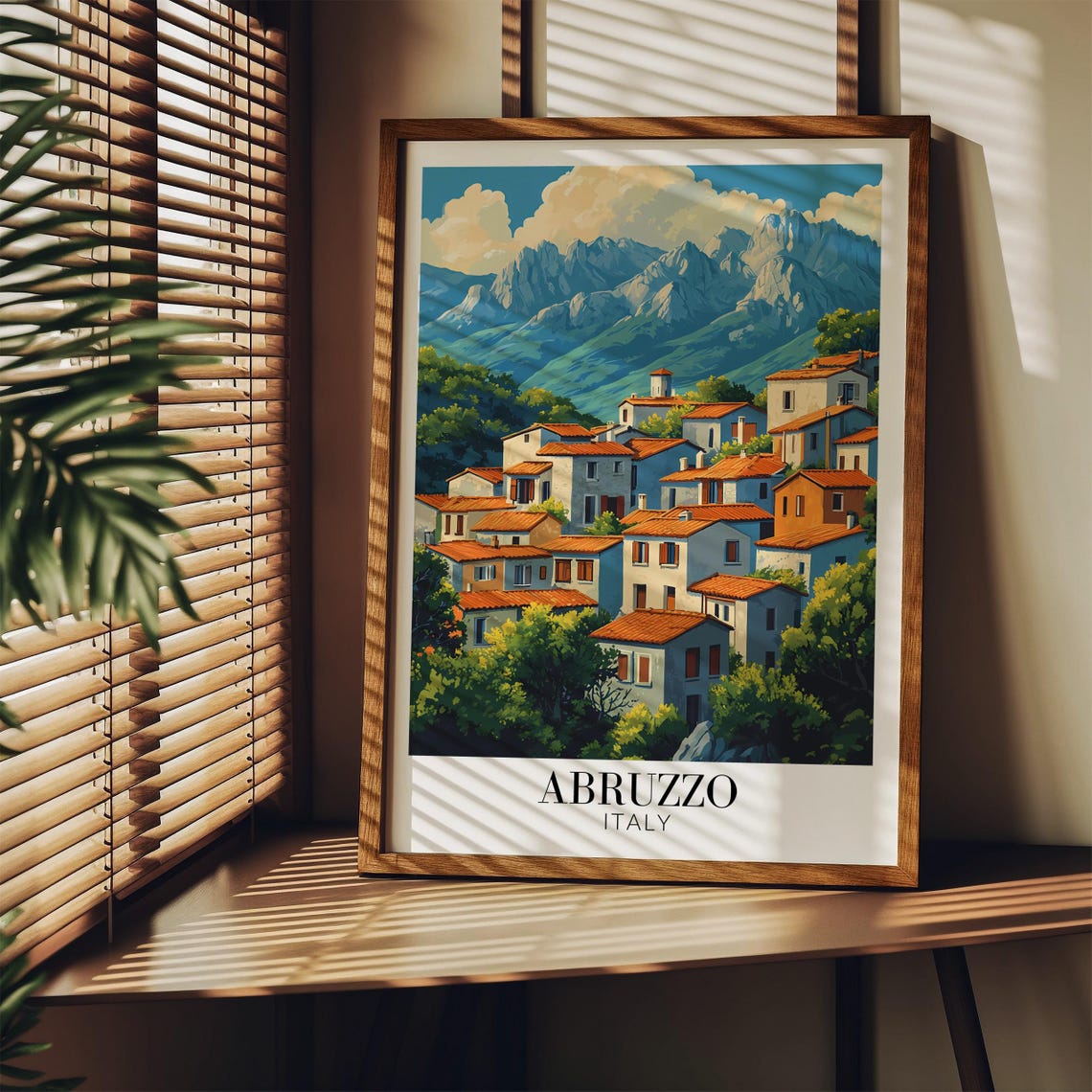 Abruzzo Hilltop Village Terracotta Rooftops Scene Travel Poster - Image 3