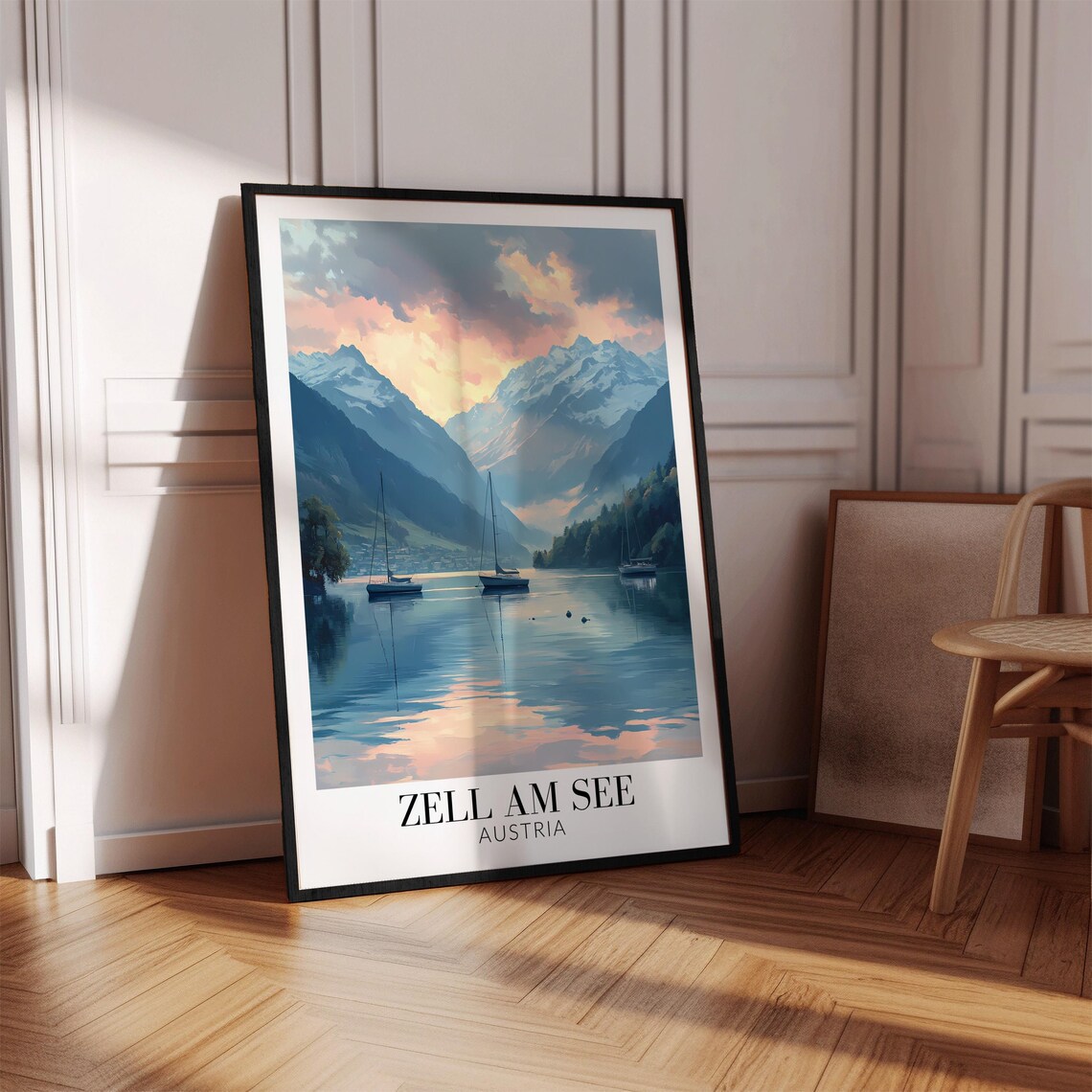 Zell am See Austria Sunset Lake Sailboats Alpine Peaks Travel Poster - Image 2
