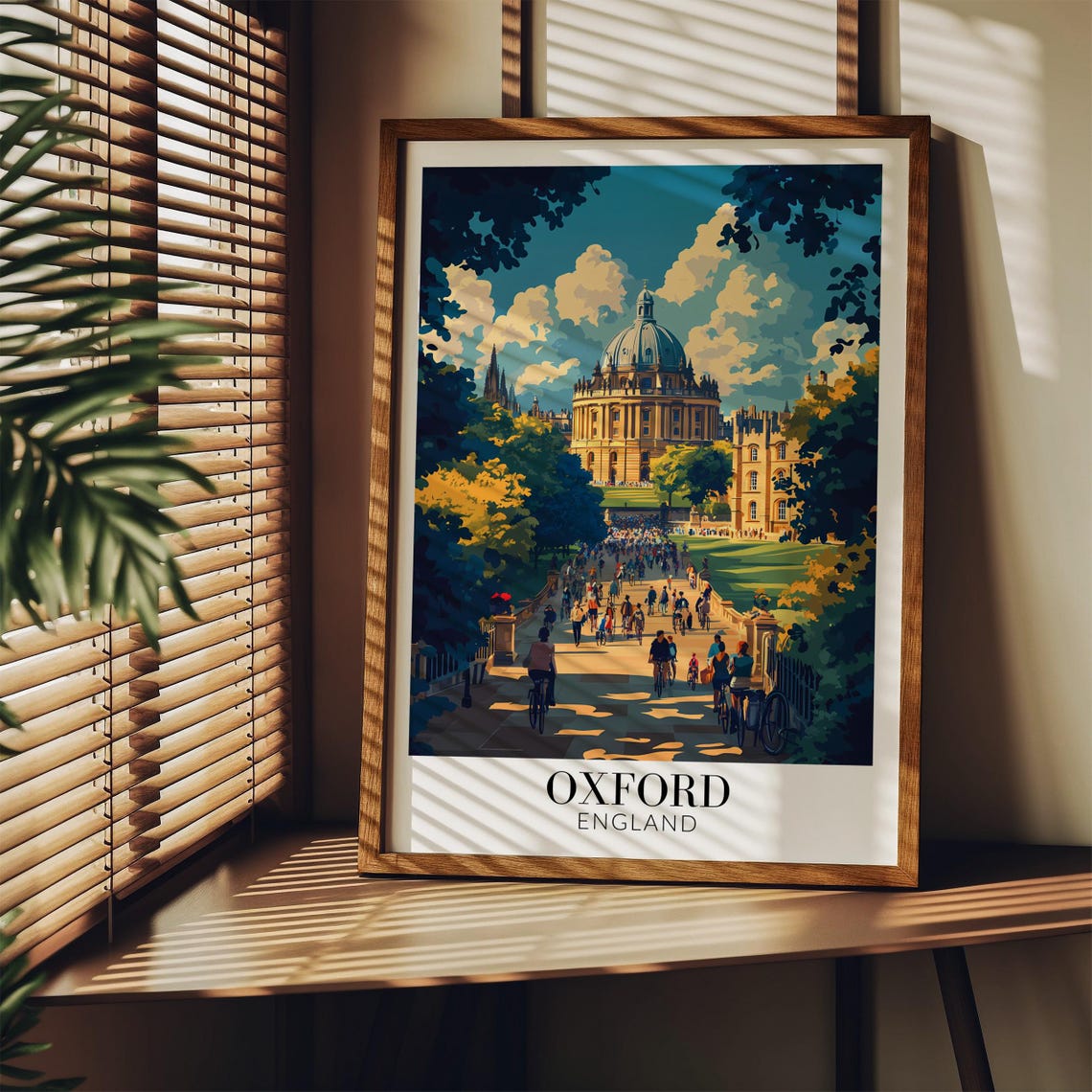 Oxford England Radcliffe Camera Dome Cyclists Street Scene Poster - Image 3