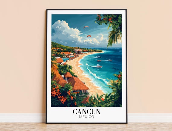 Cancun Print Mexico Travel Wall Art Beach Poster Framed Or Unframed Home Decor Wedding And Housewarming Gift Personalised