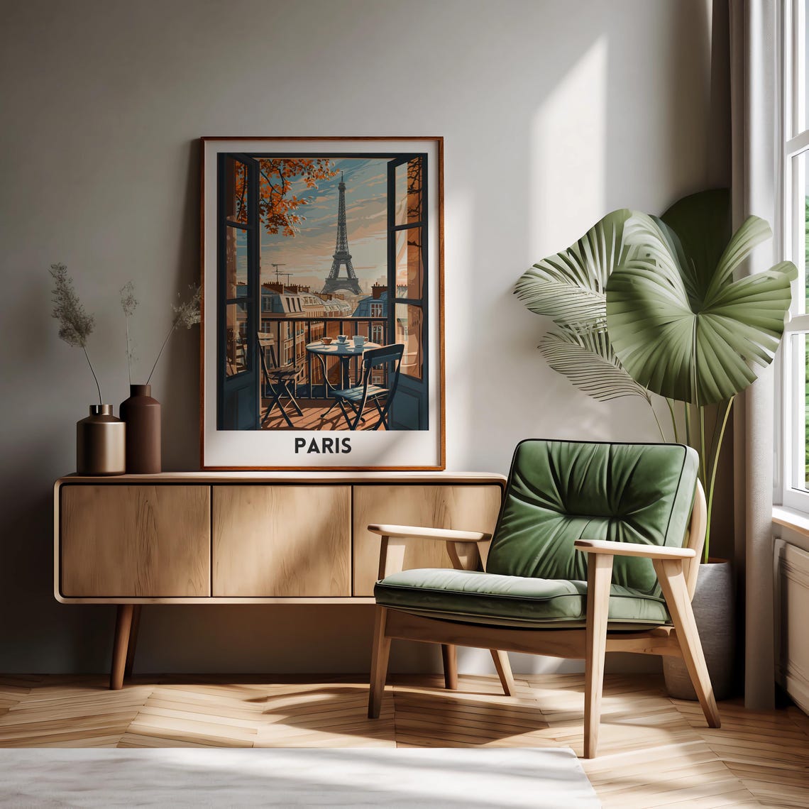 Paris Eiffel Tower Balcony View Autumn Cafe Scene Travel Poster - Image 4