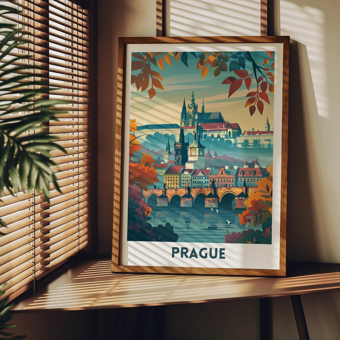Prague Autumn Charles Bridge and Castle Golden Hour Travel Poster - Image 2