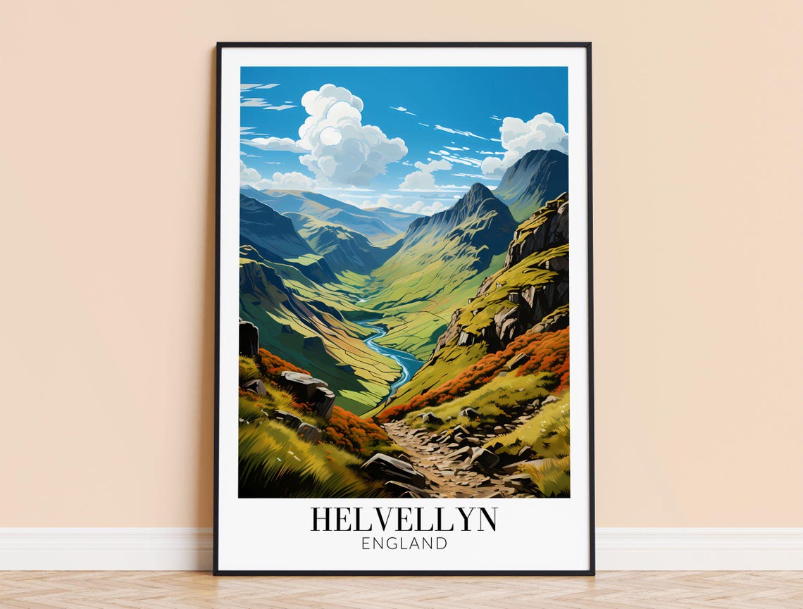 Helvellyn England Lake District Mountain Valley Hiking Poster