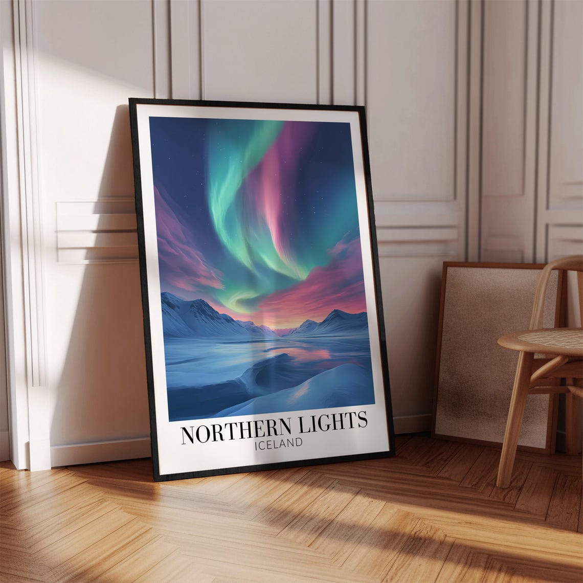 Iceland Northern Lights Aurora Over Snowy Mountains Night Poster - Image 4