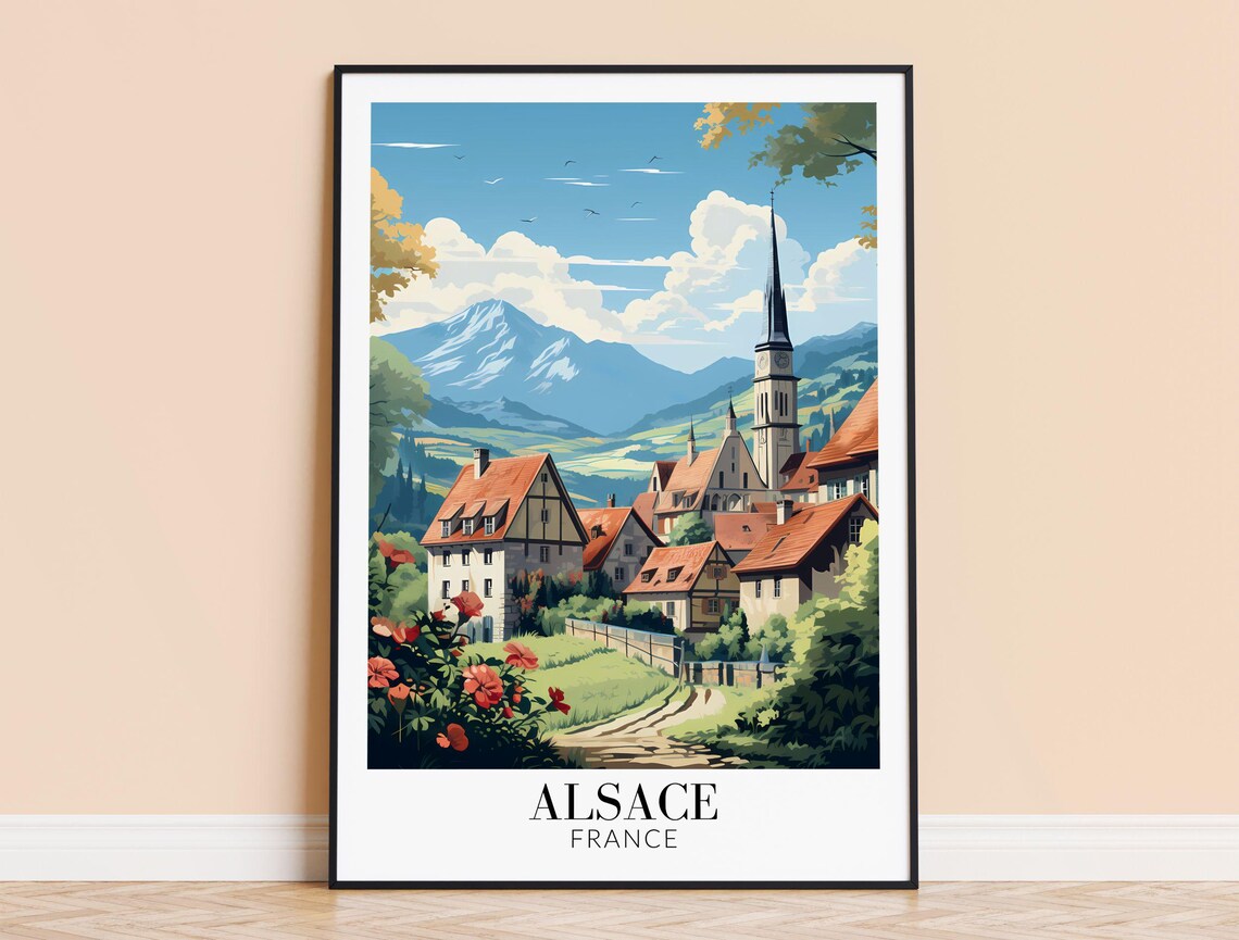 Alsace France Charming Village Half Timbered Houses Church Spire Poster