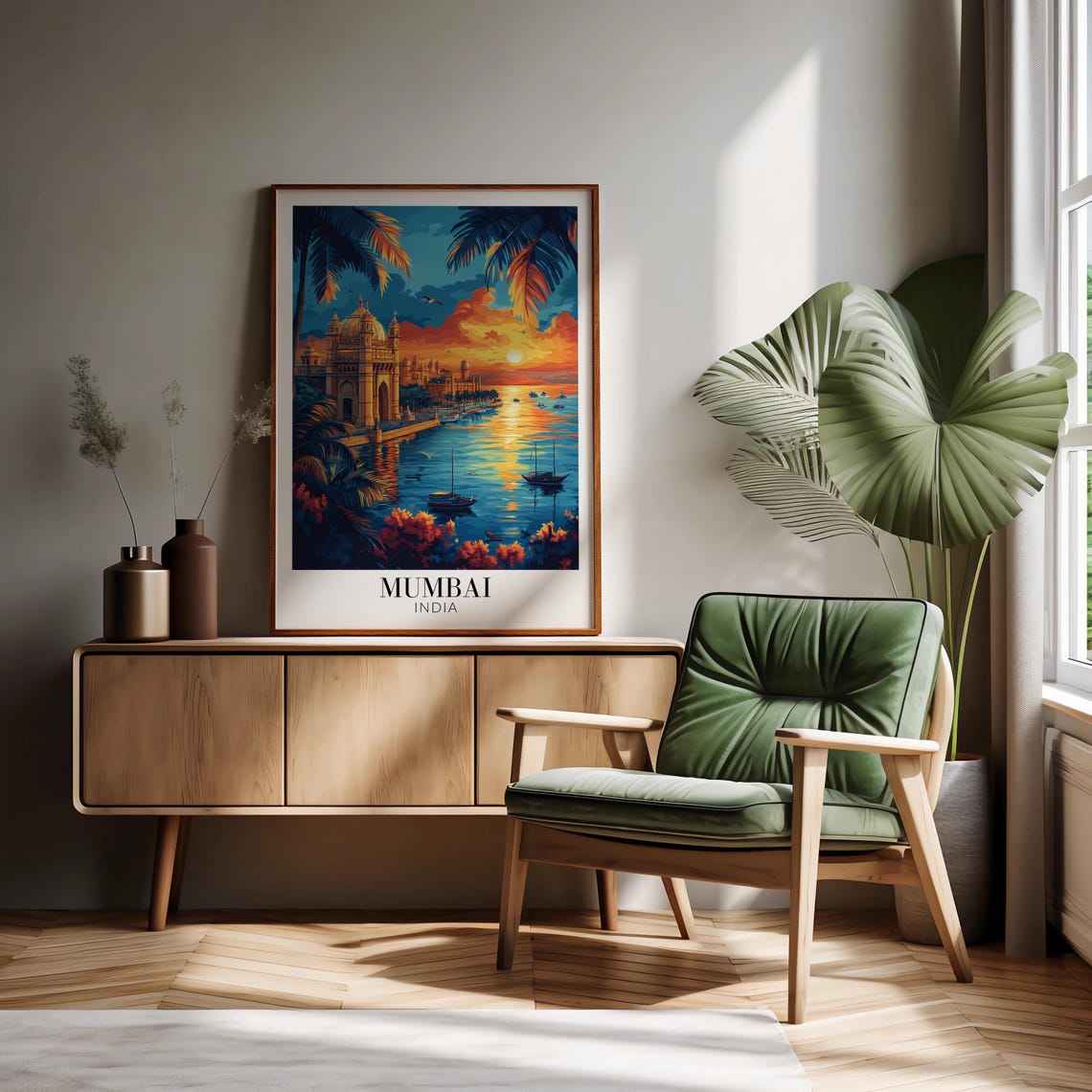 Mumbai India Gateway of India Sunset Harbor Illustration Poster - Image 2