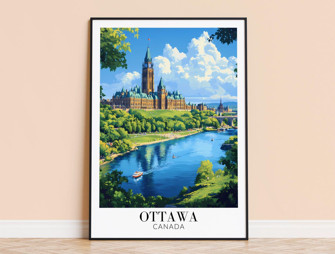 Ottawa Canada Parliament Hill River Skyline Daytime Travel Poster