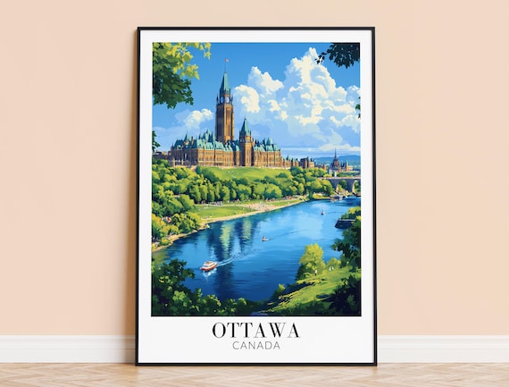 Ottawa Canada Parliament Hill River Skyline Daytime Travel Poster