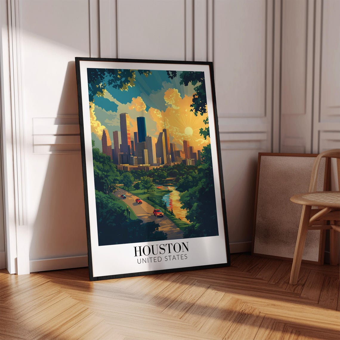 Houston Texas Downtown Skyline Sunset River Reflection Poster - Image 4