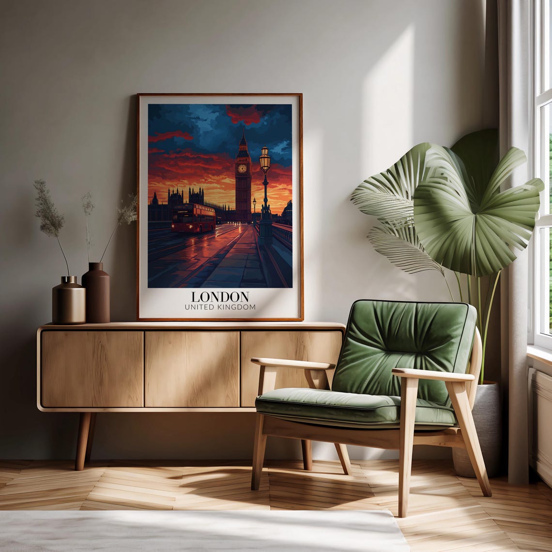 London Big Ben Red Bus Fiery Sunset Westminster Cityscape Poster - Image 2