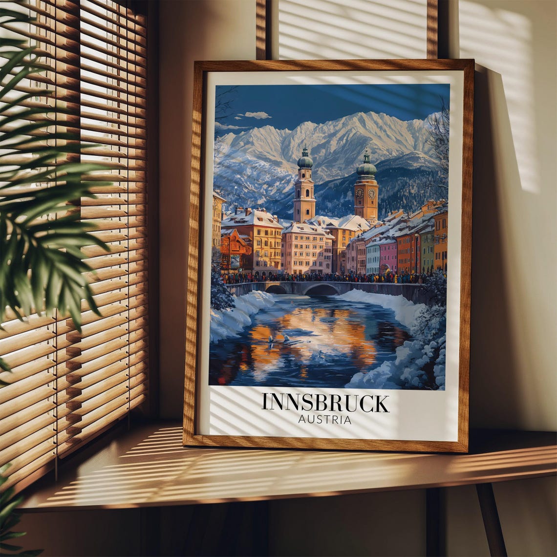Innsbruck Austria Winter Old Town Snowy River Reflection Poster - Image 3
