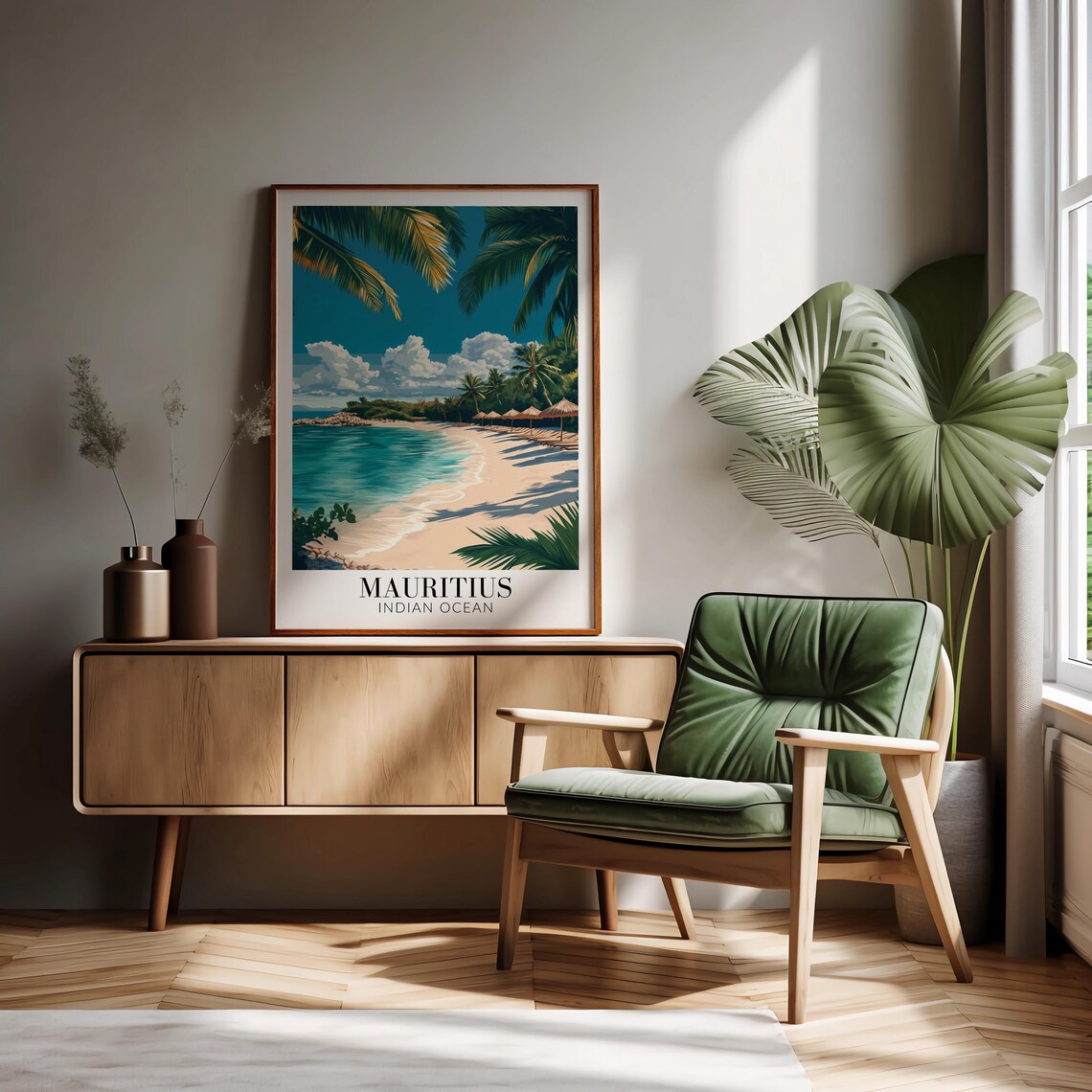 Mauritius Tropical Beach Palm Trees Paradise Shores Travel Poster - Image 3