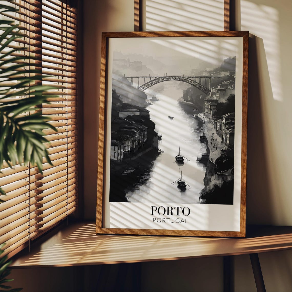 Porto Portugal Dom Luis Bridge in Black and White Travel Poster - Image 2