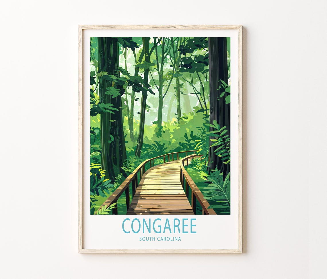 Congaree South Carolina Forest Boardwalk Lush Green Art Poster