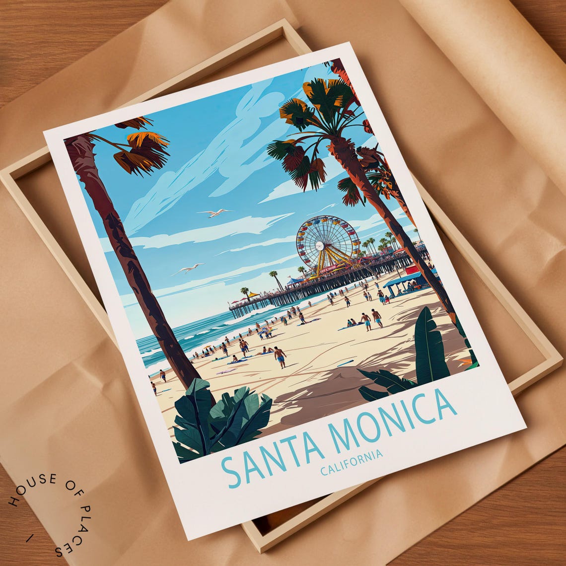 Santa Monica California Travel Poster Pier Ferris Wheel Beach - Image 2