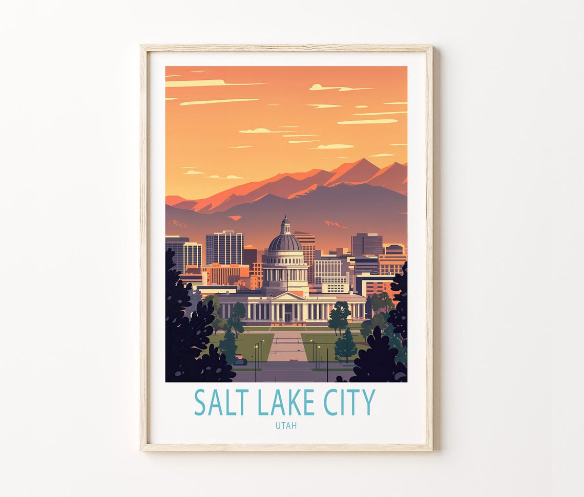 Salt Lake City Utah Sunset Capitol Skyline Mountain View Poster - Image 3