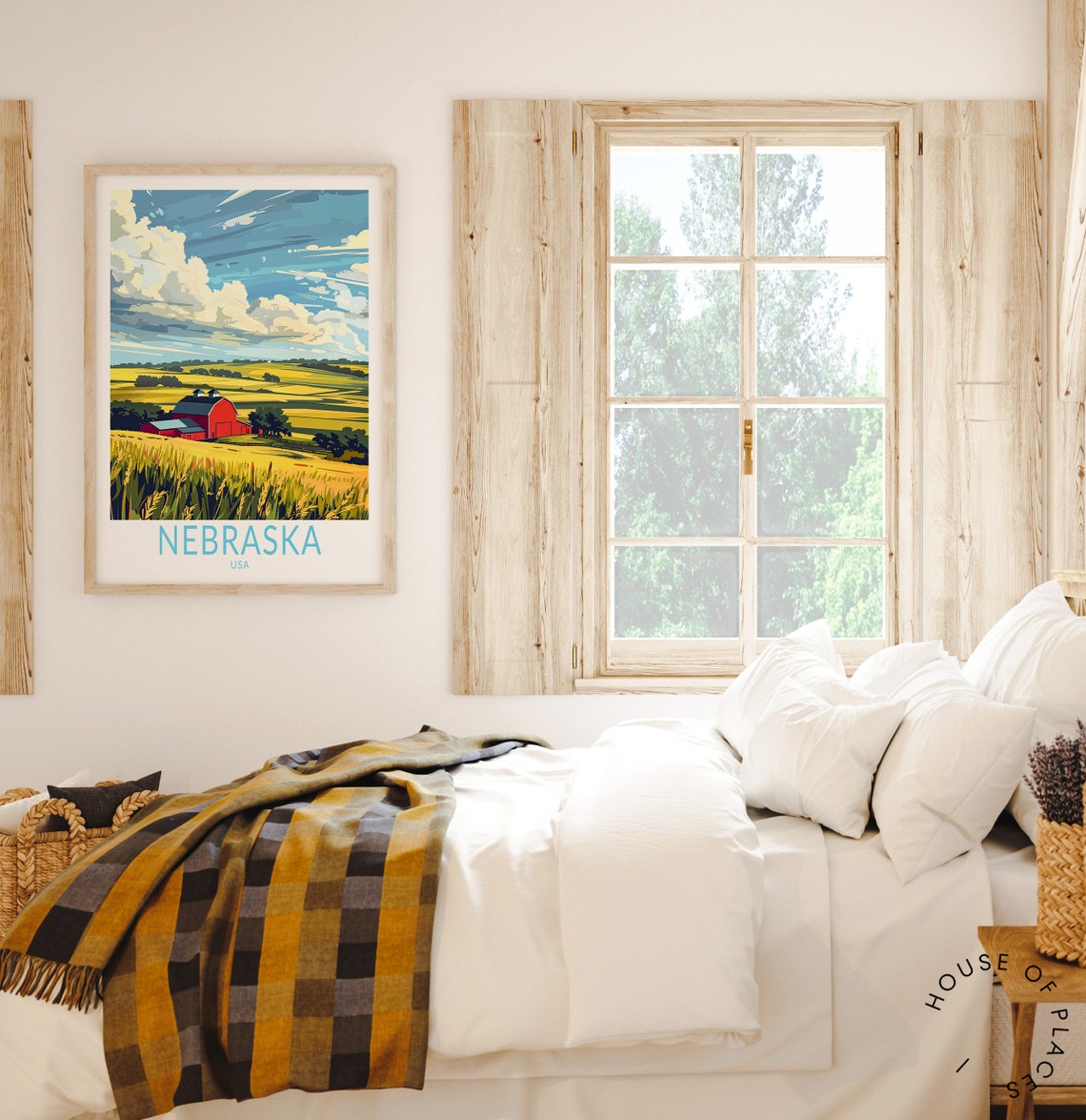 Nebraska USA Red Barn Golden Wheat Fields Cloudy Sky Travel Poster - Image 3