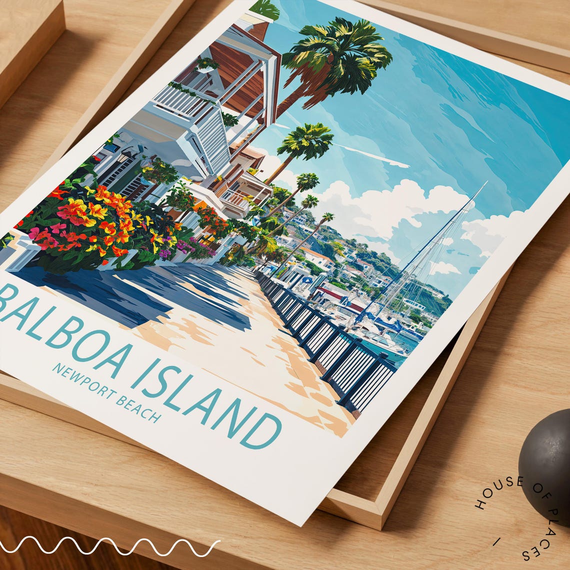 Balboa Island Newport Beach Harbor Boardwalk Palm Trees Travel Poster - Image 3
