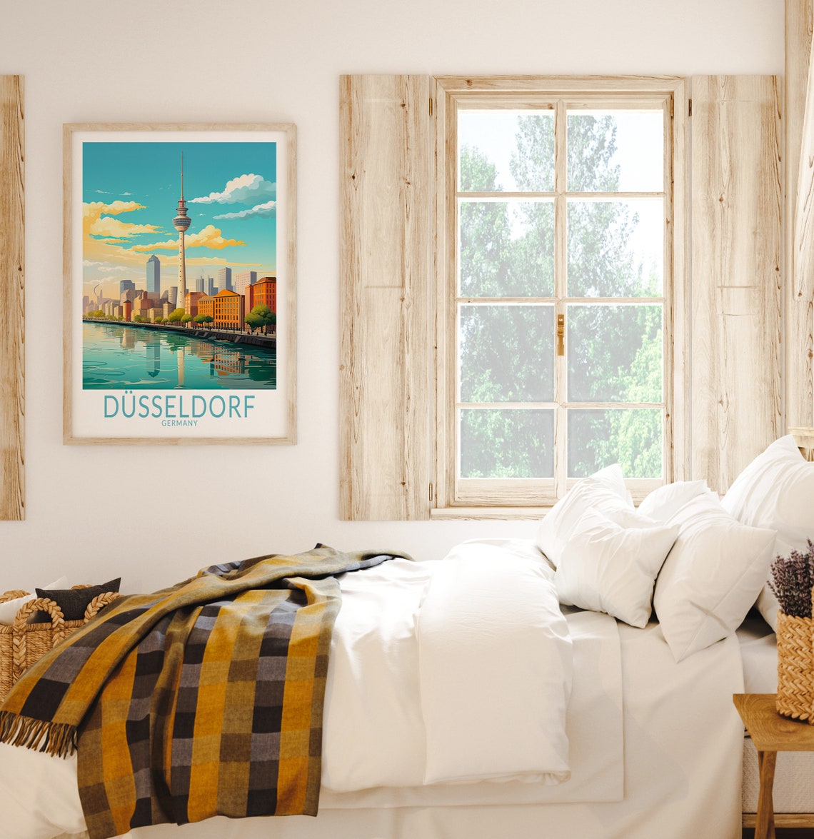 Dusseldorf Germany Rheinturm Tower Rhine River Sunset Skyline Poster - Image 2
