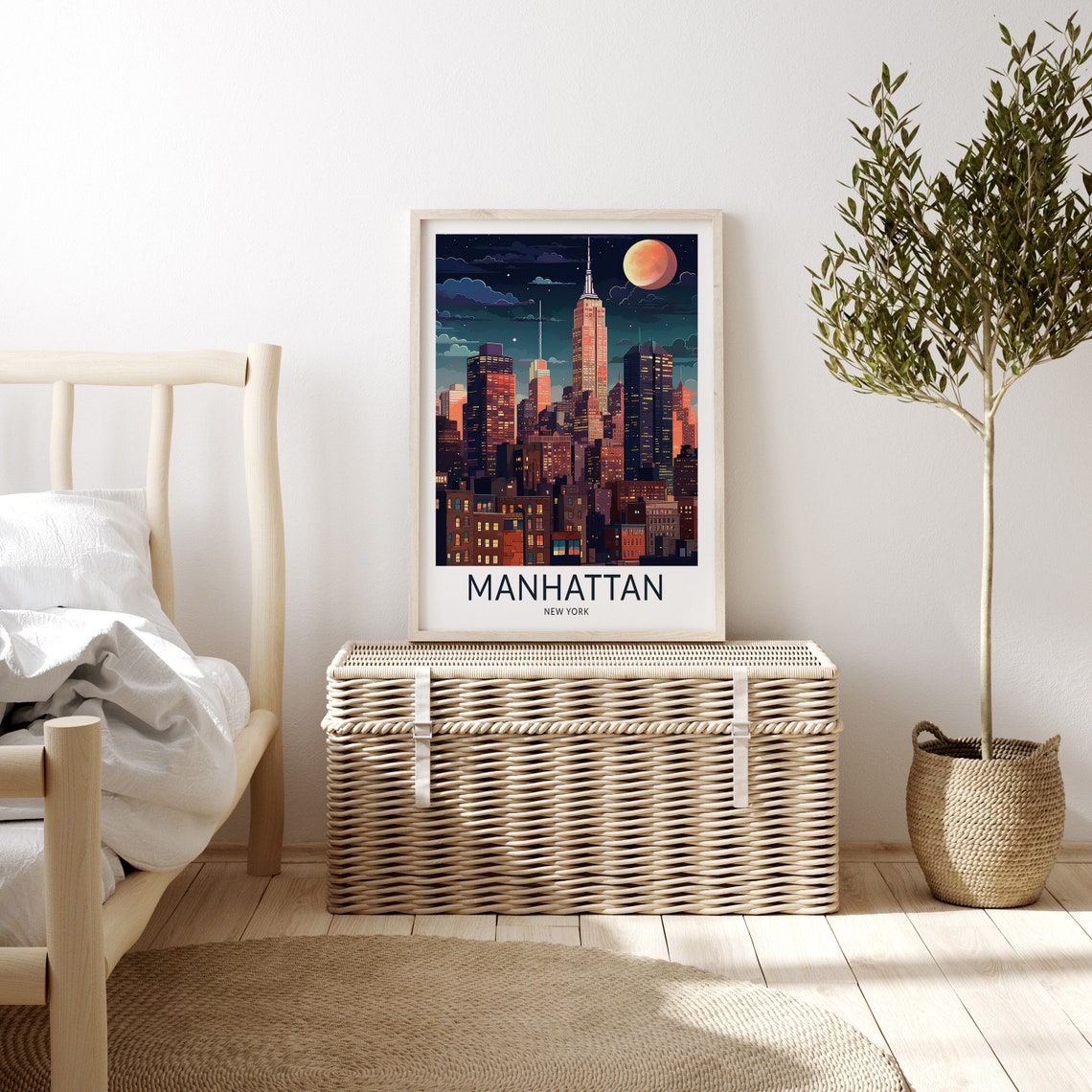 Manhattan Night Moon Empire State Building New York City Poster - Image 3