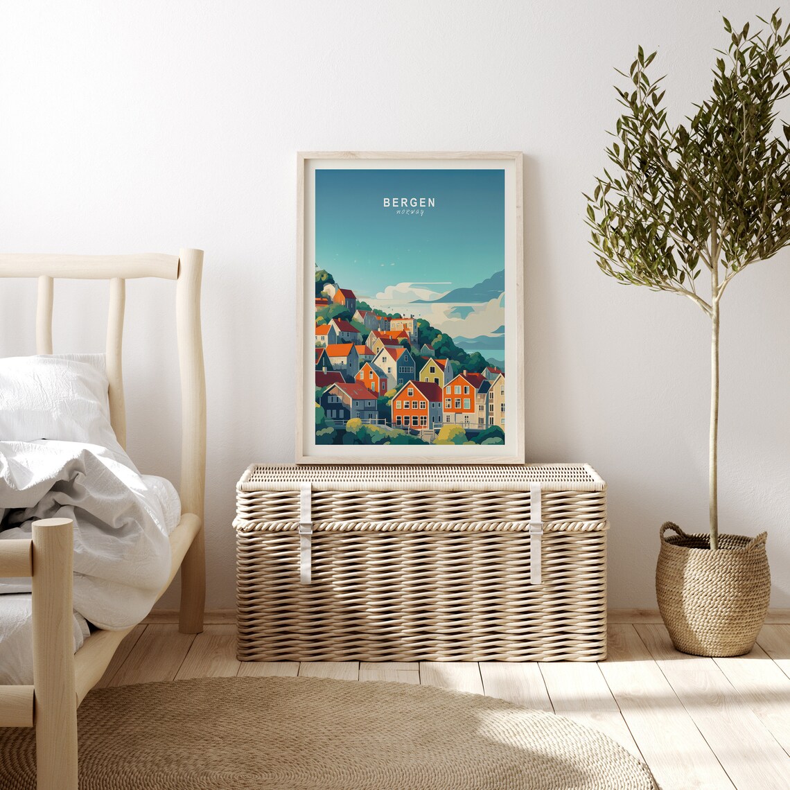 Bergen Norway Colorful Hillside Wooden Houses Travel Art Poster - Image 3