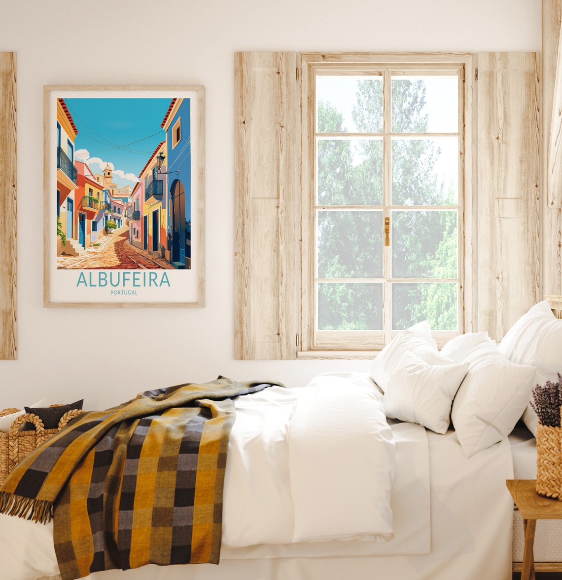 Albufeira Portugal Sunny Colorful Old Town Street Travel Poster - Image 2