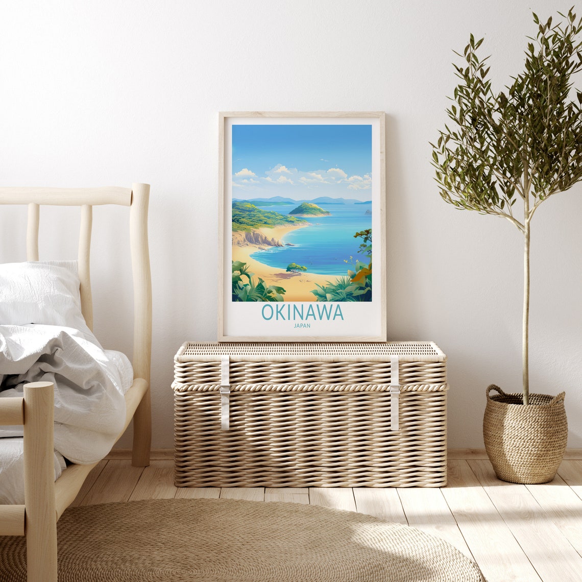 Okinawa Japan Travel Poster Tropical Beach With Islands Bay Scene - Image 3