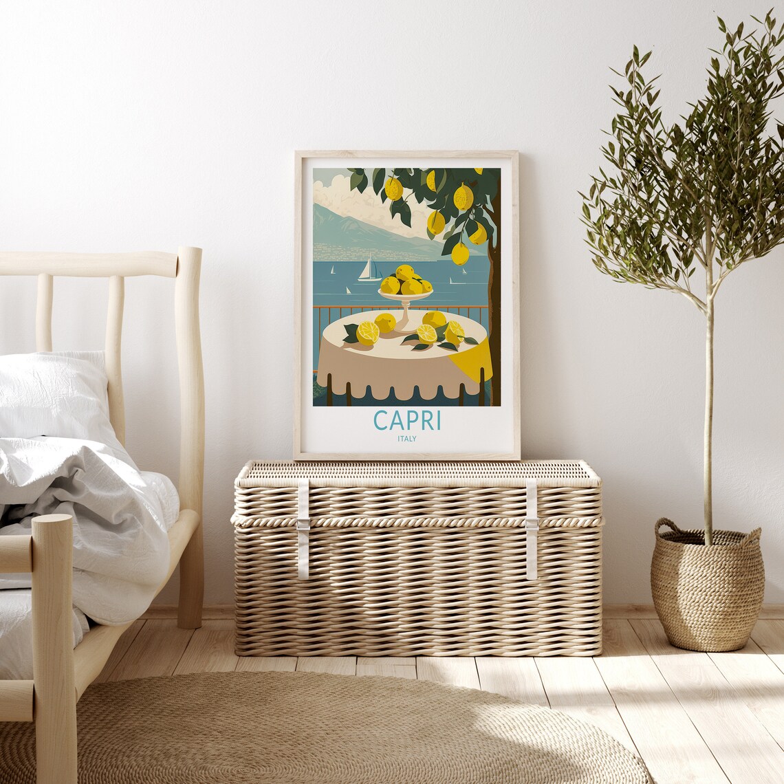 Capri Italy Lemon Terrace Overlooking Sea and Sailboats Travel Poster - Image 3