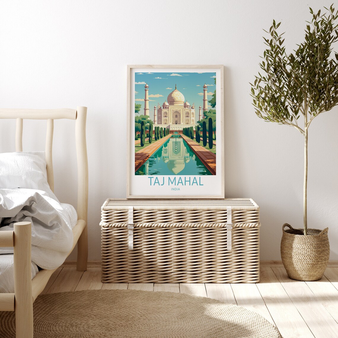 Taj Mahal India Perfect Reflection Vintage Style Travel Poster - Image 3