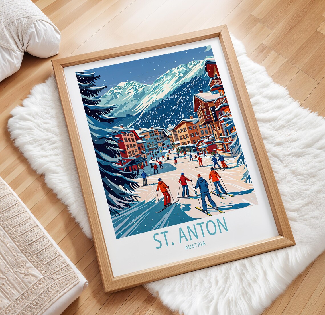 St Anton Austria Ski Village Snowy Slopes Alpine Travel Poster - Image 3